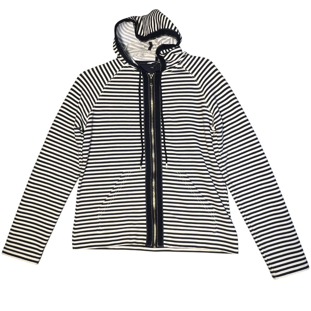 Liz Claiborne Women's M Full Zip Hoodie Activewear Jacket Navy White Stripe